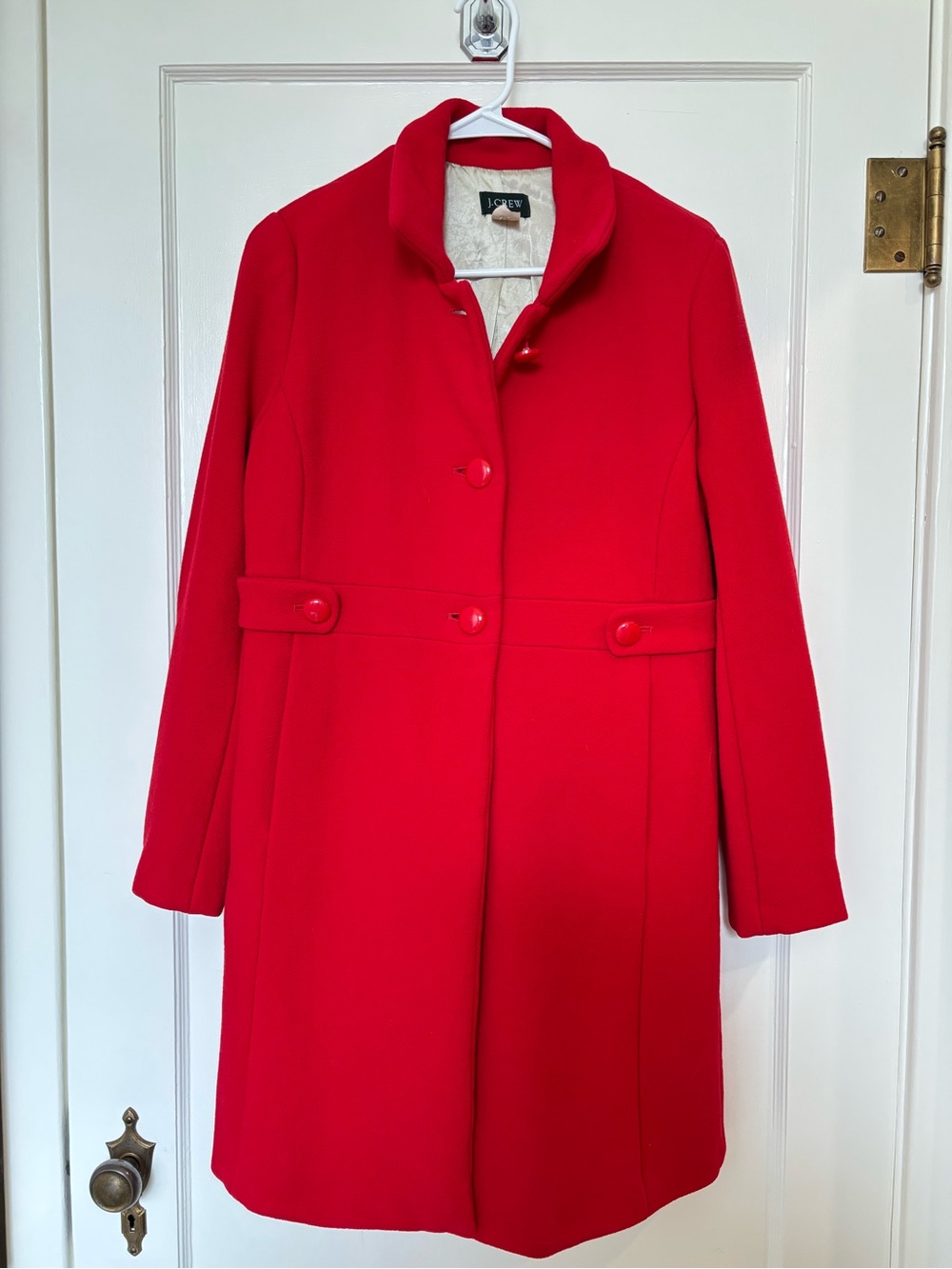 J. Crew Bright Red Wool Pea Coat with Buttoned Waist Tabs